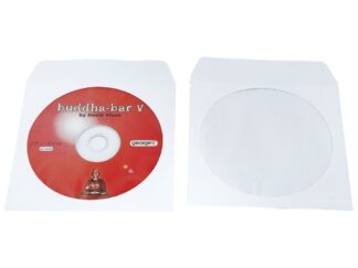 Enveloppe blanche auto-adhésive pour CD-ROM, 125 x 125 mm avec film transparent, 90 gr/m²