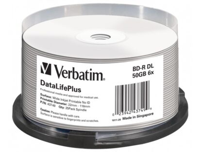 Verbatim BD-R DL 50GB 6X Wide Printable 25 Pack Spindle - No ID Brand - 43749