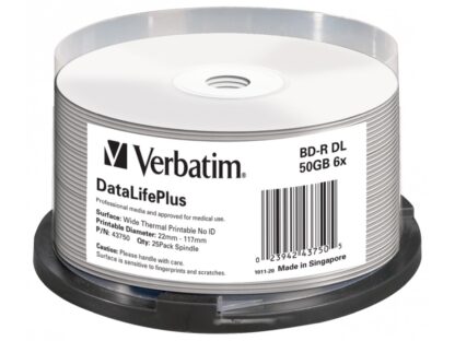 VERBATIM BD-R DL 50GB 6X WIDE THERMAL PRINTABLE NO ID HARD COAT 25 PACK SPINDLE