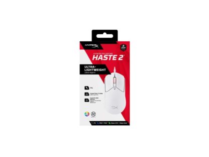 Souris filaire HP, HYPERX Pulsefire Haste, capteur Pixart 3327, DPI jusqu'à 26 000, poids 254 g, blanche – Image 3