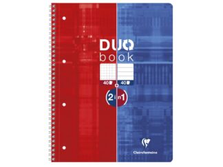 Cahier Duo relié, 22,5 x 29,7 cm, 40 sh. Sq. 5 x 5 + 40 sh. Linéaire détachable. 4 trous perforés