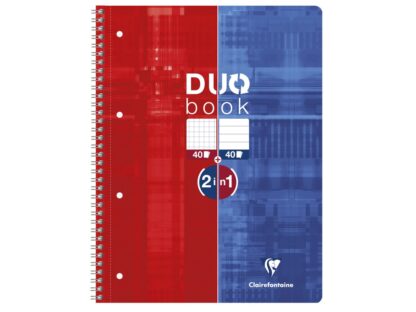 Cahier Duo relié, 22,5 x 29,7 cm, 40 sh. Sq. 5 x 5 + 40 sh. Linéaire détachable. 4 trous perforés