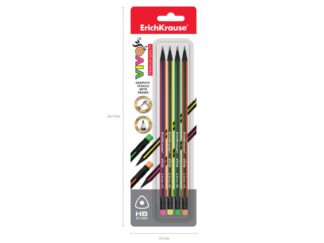 Set de 4 crayons graphite avec gomme Vivo, sous blister EK
