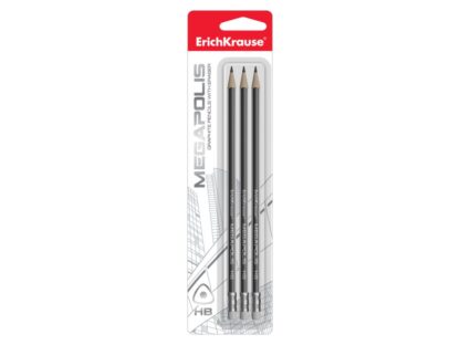 Crayon graphite triangulaire avec gomme ErichKrause® MEGAPOLIS HB (3 pièces)