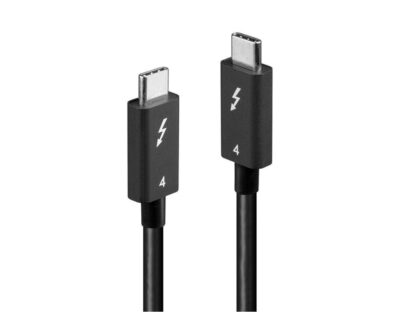 Cable Lindy Thunderbolt 4, Longueur 1m, 40Gbps, passive, noir Connecteurs Connecteur A : Thunderbolt 4 USB Type C Male with E-Mark Connecteur B : Thunderbolt 4 USB Type C Male Matériau du boîtier : Acier inoxydable Placage du connecteur : Nickel Construction des broches : Alliage de cuivre Placage des broches : Placage des broches : or Dimensions – Image 2