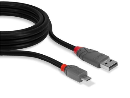 Câble de transfert Lindy LY-36735, USB 2.0 Type A vers MicroUSB, 5 m, Anthra Line – Image 2