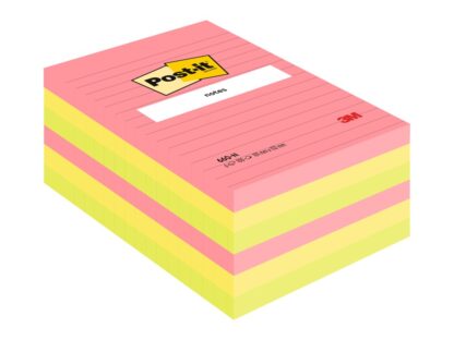Notes autocollantes Post-it néon 102 x 152 mm, 100 feuilles, lignées 3M