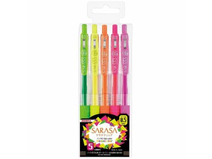 Stylo gel néon 5 couleurs / Set zébré